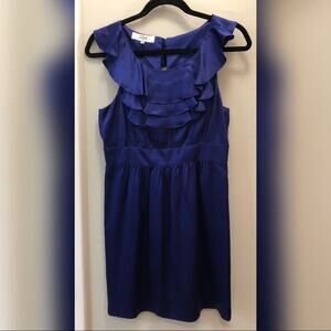Tibi Navy Blue Silk Ruffle Mini Dress